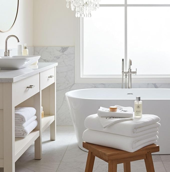 White Beautiful Comfortable Cotton Bath Towels, (54x27) 137.16 cm x 68.58 cm, White, Hair, Face. Body Design, Premium Bathroom Collection