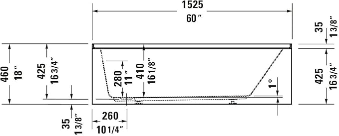 Duravit 700652-L Duravit No.1 60" Three Wall Alcove Acrylic Soaking Tub with Left Drain and Overflow - White