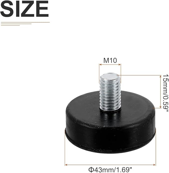 M10x15x43mm(DxLxOD) Screw on Furniture Glide Leveling Feet - 16Pack - Good for Furniture - Adjustable Thread Furniture Levelers - Black