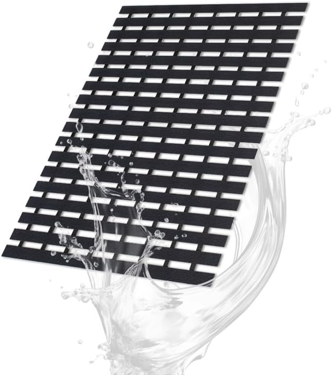Bath Mat Non Slip Shower Mat Bathtub with Drain Holes and Heavy Duty Rubber No Suction Cups Sturdy Shower Stall Tub Mat for Bathroom, Shower Floor, Pool, SPA, (Black, 4FT X 11FT)