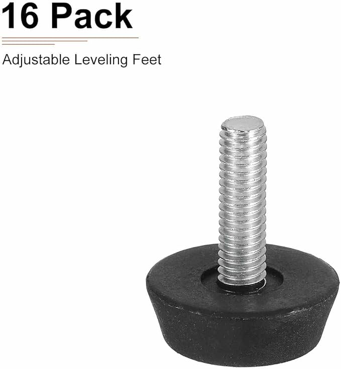 M6x20x25mm(DxLxOD) Screw on Furniture Glide Leveling Feet - 16Pack - Good for Furniture - Adjustable Thread Furniture Levelers - Black