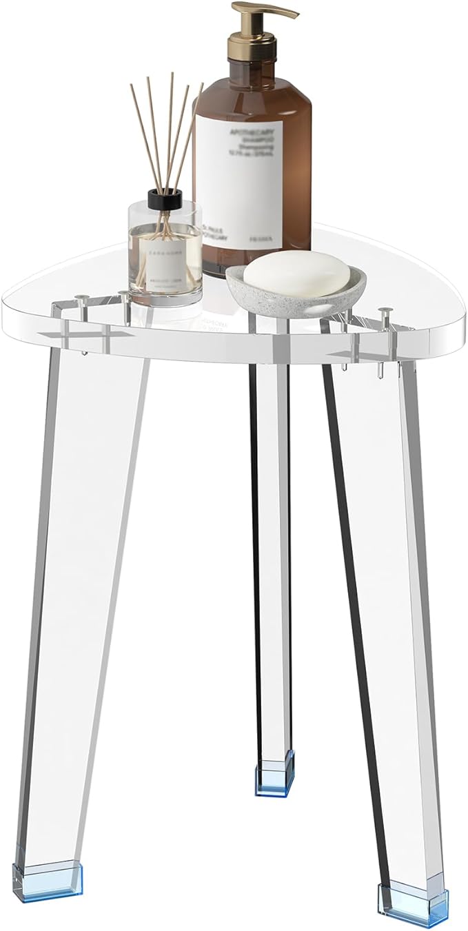 Acrylic Corner Shower Stool for Shaving Legs 11.65" D X 11.94" W X 16.34" H, Heavy Duty Shower Foot Rest, for Inside Shower, Waterproof Non-Slip