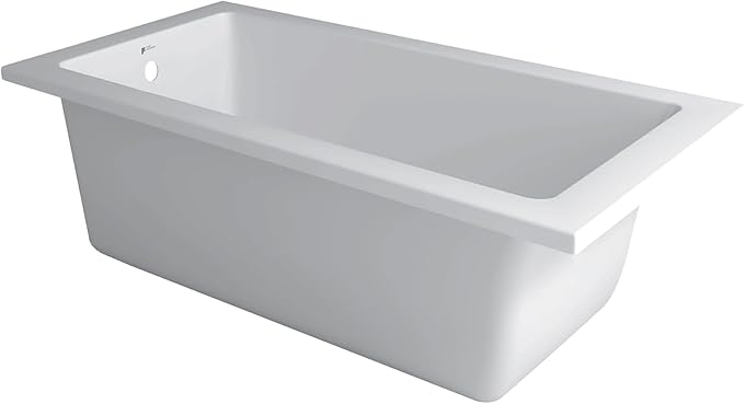 Fine Fixtures Drop In White Soaking Bathtub, Fiberglass Acrylic Material, 60"L x 32"W x 19"H