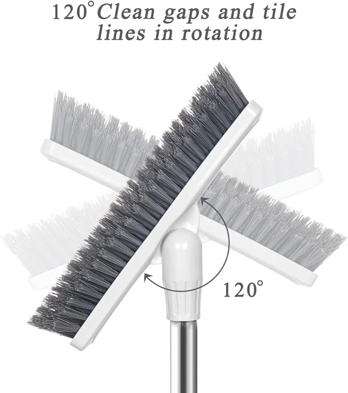 LandHope Grout Brush with Long Handle 50inches Grout Cleaner for Tile Floors Crevice Floor Scrub Brush 120° Rotatable Bathtub Clean Tool Grout Scrubber Indoor Kitchen Shower for Hard to Reach Areas