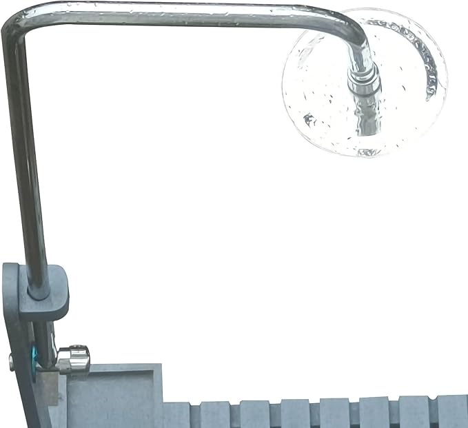 Outdoor Garden Pool Shower with Wooden Platform Base - Freestanding Poolside Shower Station with Adjustable Water Pressure Control, Solid Wood Chassis Board, 86.61" Tall, Gray