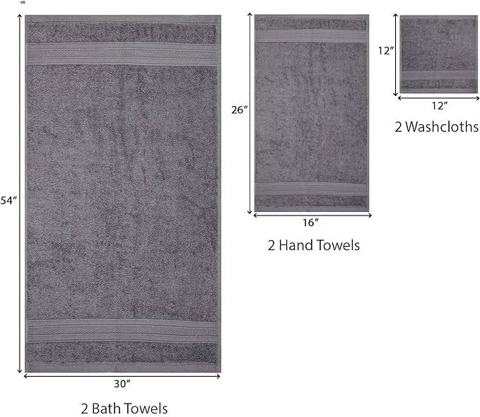 TRIDENT Soft & Plush Luxury Towel Set, 100% Cotton, 2 Bath Towels 2 Hand Towels 2 Washcloths Highly Absorbent Towels for Bathroom, 6 Pieces Charcoaly Grey Towel Sets