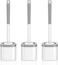 Toilet Brush, 3 Pack Toilet Brush and Holder Set with Nylon Bristles Toilet Bowl Brush Compact Hidden Scrubber Brushes for Bathroom Deep Cleaning, Grey & White