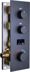 AYIVG 2 Way Pressure Balance Shower Diverter Mixing Valve Kit Digital Display Temperature Shower Valve Brass Matte Black Shower Rough-in Mixer Valve Concealed Shower Flow Control Replacement Valve