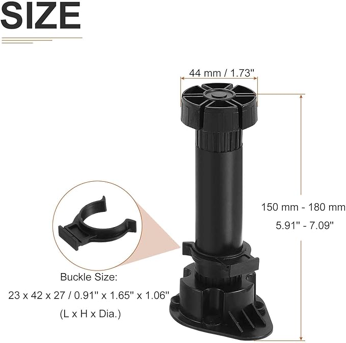 150x44mm(LxW) Adjustable Leveling Feet - 4Pack- Good for Furniture - Leveler Support Frame Replacement Legs - Black