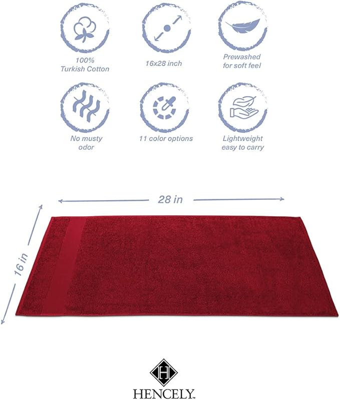 Hencely Luxury Hand Towel - Set of 2 (16x28 Inches) - Soft Turkish Cotton, Absorbent, Quick-Drying Face, Body, Kitchen, and Bathroom Towel (Hand Towels 2 Pack, Red)