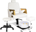 Pedicure Chair, Pedicure Station No Plumbing Adjustable Height Reclining Pedicure Chair with Footrest Massage Basin & Stool 360 Degree Swivel Foot Spa Chair Adjustable Backrest Spa Chair White