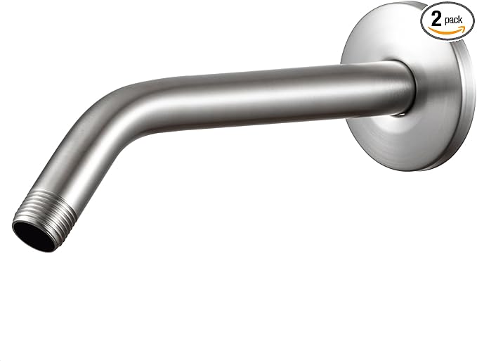 OFFO Shower Arm with Flange, 10 in Brushed Nickel Wall Mount Replacement Angle Shower Head Arm Wall-Mounted For Fixed Shower Head & Handheld Showerhead