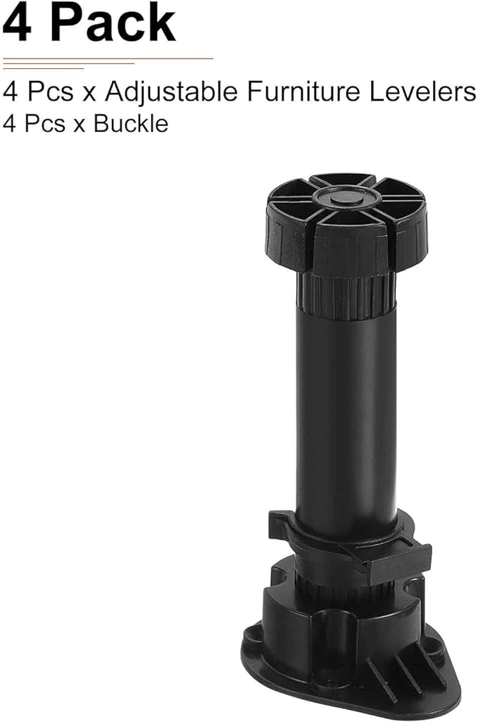 150x44mm(LxW) Adjustable Leveling Feet - 4Pack- Good for Furniture - Leveler Support Frame Replacement Legs - Black