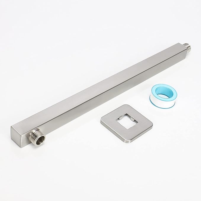 HarJue Shower Arm, Rain Shower Head Extension Extender, With Flange and Teflon Tape, Made of Thicken Stainless Steel for Bathroom Rainfall Shower (16 Inch, Brushed Nickel)