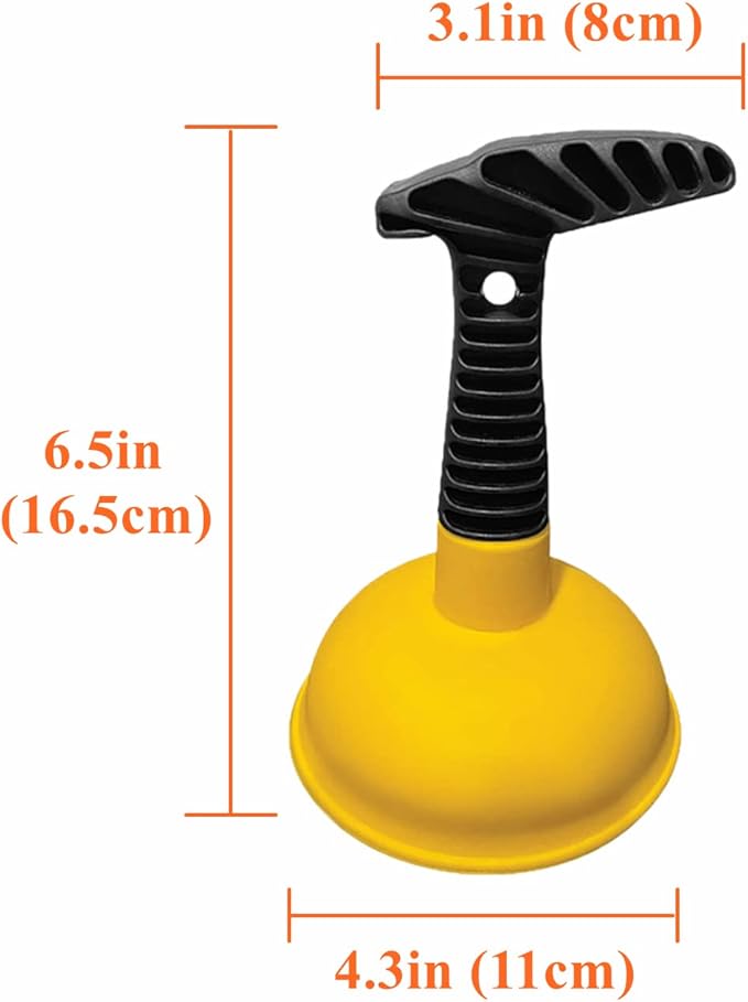 Sink Plunger, Easy to use Mini Plunger with Short Handle, Powerful Plunger Unclogging Tool for Kitchen Sink, Shower, Bathroom Drains, Bath, Yellow