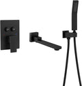 Wall Mount Bathtub Faucet Set Included 180°Swivel bathroom Tub Filler faucets and handheld Shower，high Flow Tub Spout with Solid Brass Push-button Diverter Pressure Balance Valve,Matte Black