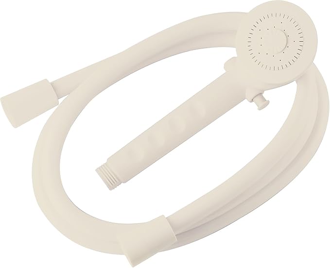 RV Shower Replacement Shower Head with Hose & Guide Ring & Shower Holder Non-Metallic Hand-Held Shower Set White/Black (Parchment Showers)