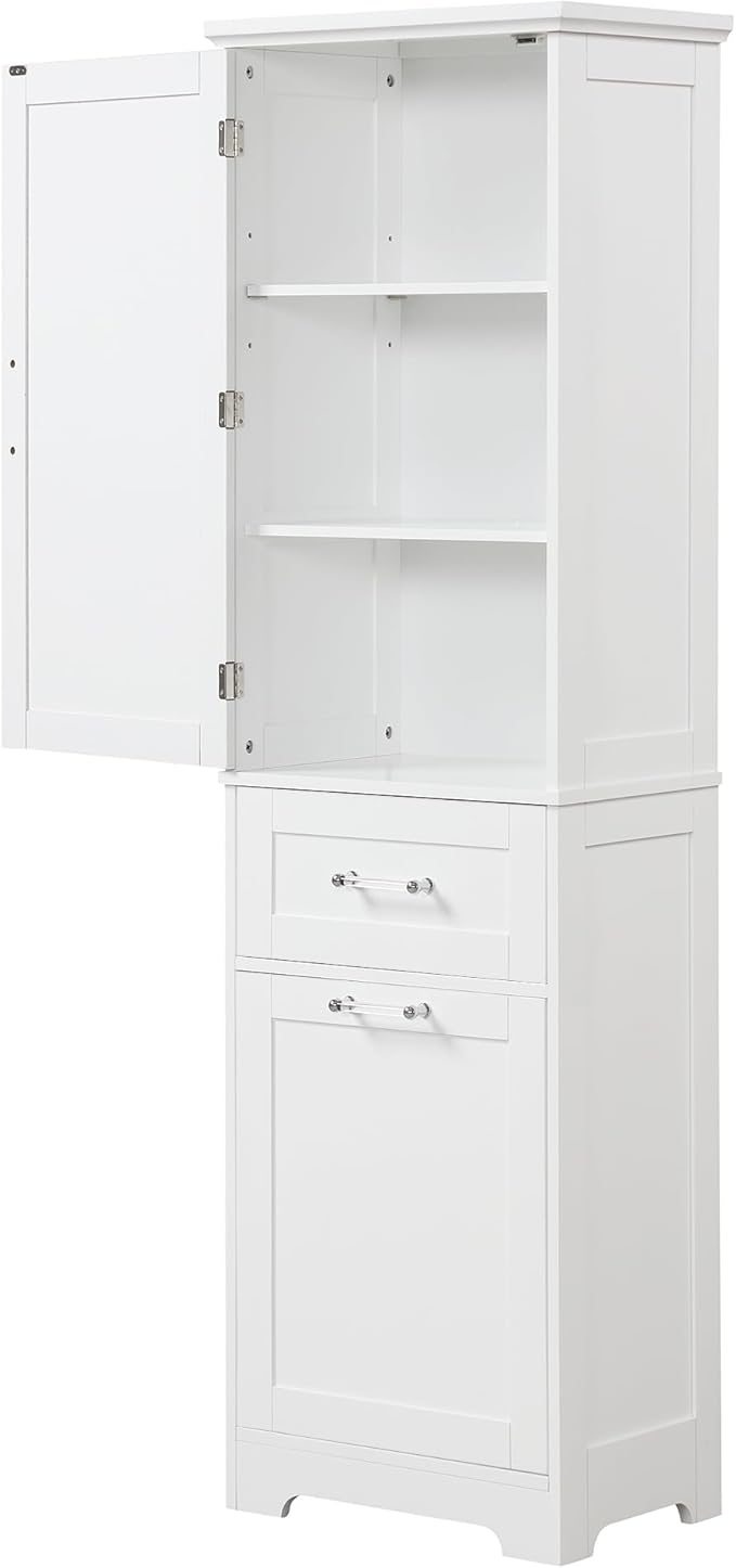 Favfurish 68" Tall Bathroom Storage Cabinet with Door and 2 Drawer,Modern Linen Cabinets w/Adjustable Shelf & Magnetic Door Stopper,Freestanding Organizer for Bath Room,Study,Office,Kitchen White