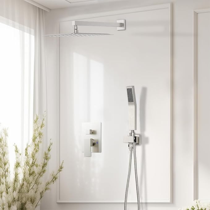 Shower Faucet Set Brushed Nickel Shower System, Starbath 10 Inch Rain Shower Head and Handheld Spray Shower Set Complete Wall Mounted,2 Way Pressure Balance Shower Valve and Trim Kit Included