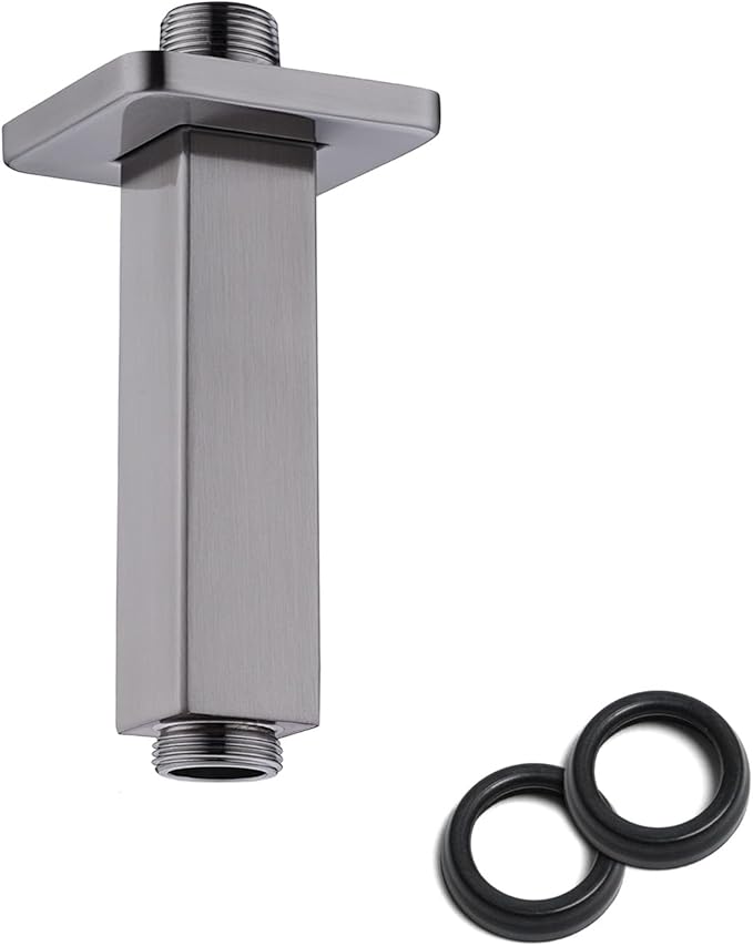 4 Inch Shower Arm with Flange, BSTIIU Ceiling Mounted Square Shower Head Extension Arm, 1/2 NPT Straight Arm for Rain Shower Head, Shower Head Extension Replacement Pipe Arm, Brushed Nickel