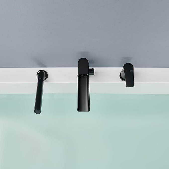 Waterfall Roman Tub Faucet Black Deck Mount Bathtub Faucets Brass Tub Filler Bathroom Faucets with Hand Shower