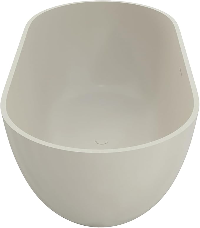 Premium 59" Warm Grey Solid Surface Free Standing Bathtub, Upgraded Oval Resin Stone Tub with Overflow and Pop-up Drain