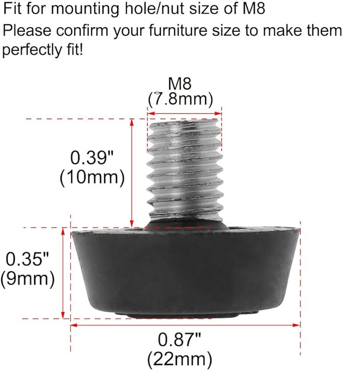 uxcell Metric M8 x 1.25 Furniture Glide Leveling Feet Adjustable Leveler Floor Protector for Table Desk Cabinet Leg 8 Pack