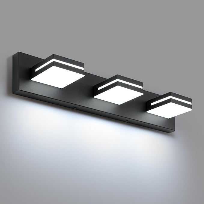 SineRise LED Modern Bathroom Vanity Light Fixtures, Modern Acrylic Bathroom Wall Lighting Fixtures Over Mirror (Cool White 6000K) (3-Light, 24-Inch), Matte Black- Non-dimmable