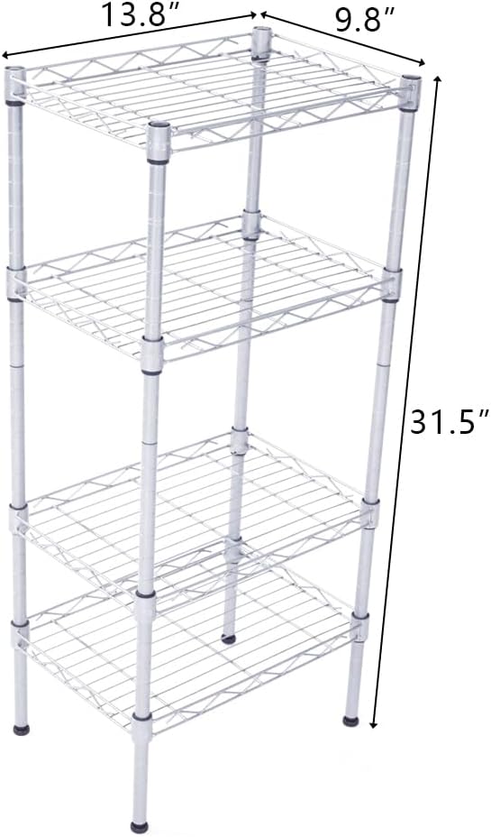 4 Tier Storage Racks Shelving, Heavy Steel Pantry Shelves, Adjustable Wire Shelving Rack, Suitable for Garage, Kitchens, Offices, 14" W x 10" D x 31" H, Silver