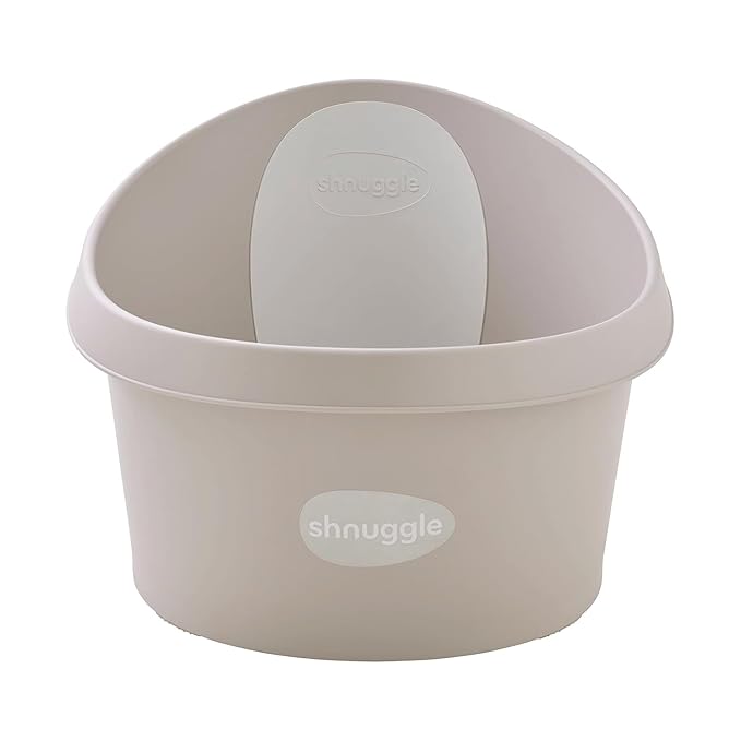 Toddler Bath Tub | Larger Bath for Bigger Kids at Bathtime | Includes Warm and Soft Foam backrest | Grippy Anti-Slip Surface | Includes Easy Drain Bath Plug | Taupe Beige + Rinse Jug