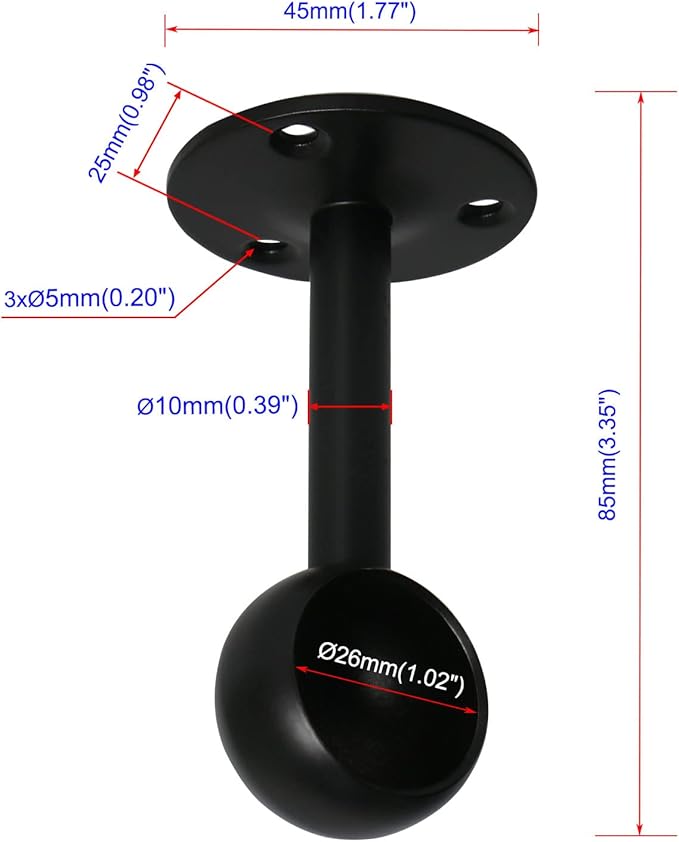 4Pcs Pipe Hole Diameter 25 mm (1"), Stainless Steel Matte Black Flange Rod Bracket Curtain Shower Curtain Rod Ceiling Mount Bracket Closet Rod End Support Receptacle