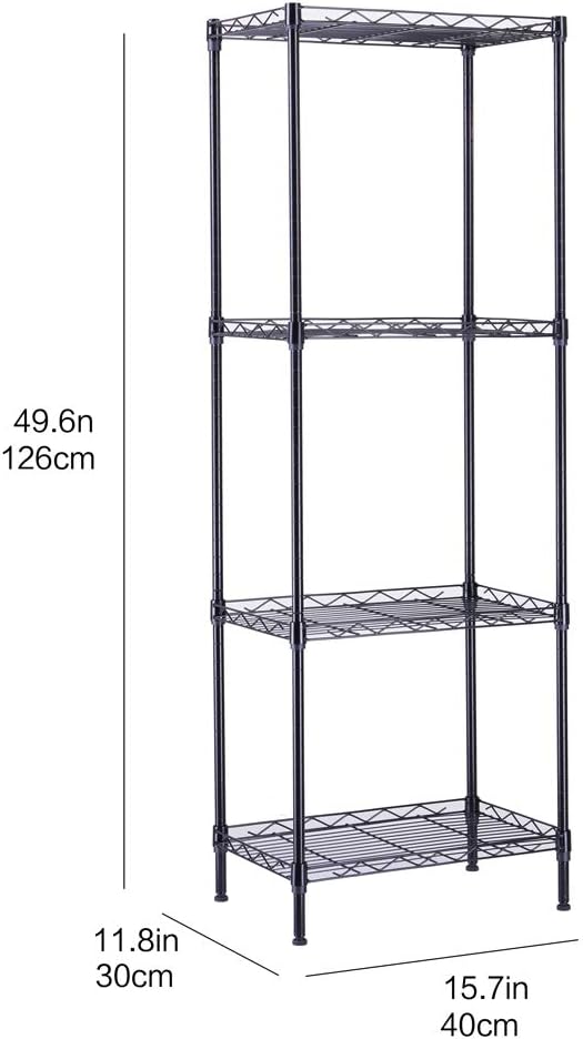 4 Tier Storage Racks Shelving, Heavy Steel Pantry Shelves, Adjustable Wire Shelving Rack, Suitable for Garage, Kitchen, Bathroom, Office, 16" W x 12" D x 50" H, Black