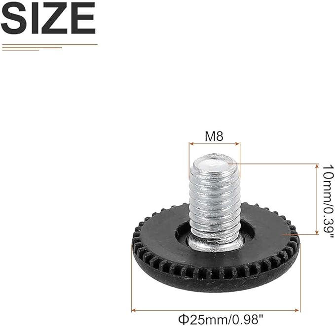 M8x10x25mm(DxLxOD) Screw on Furniture Glide Leveling Feet - 20Pack - Good for Furniture - Adjustable Thread Furniture Levelers - Black