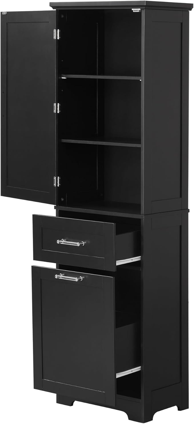 Favfurish 68" Tall Bathroom Storage Cabinet with Door and 2 Drawer,Modern Linen Cabinets w/Adjustable Shelf & Magnetic Door Stopper,Freestanding Organizer for Bath Room,Study,Office,Kitchen Black