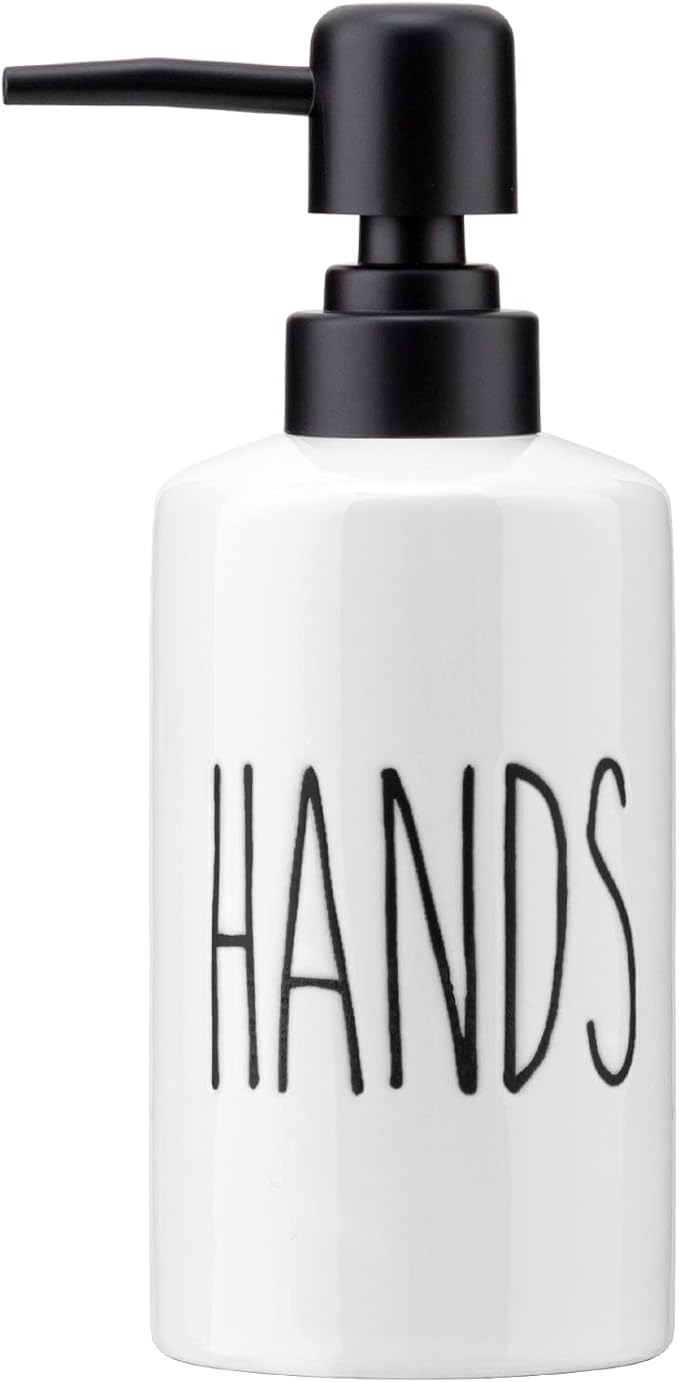 FE Hand Soap Dispenser, 10oz Ceramic Soap Dispenser for Bathroom with Plastic Pump(Hands)