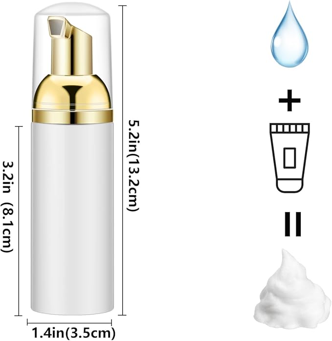 2 Oz Empty Foam Pump Bottle (12PCS) Travel Foaming Soap Dispenser for Hand Soap, Lash Shampoo Cleanser (White&Gold)
