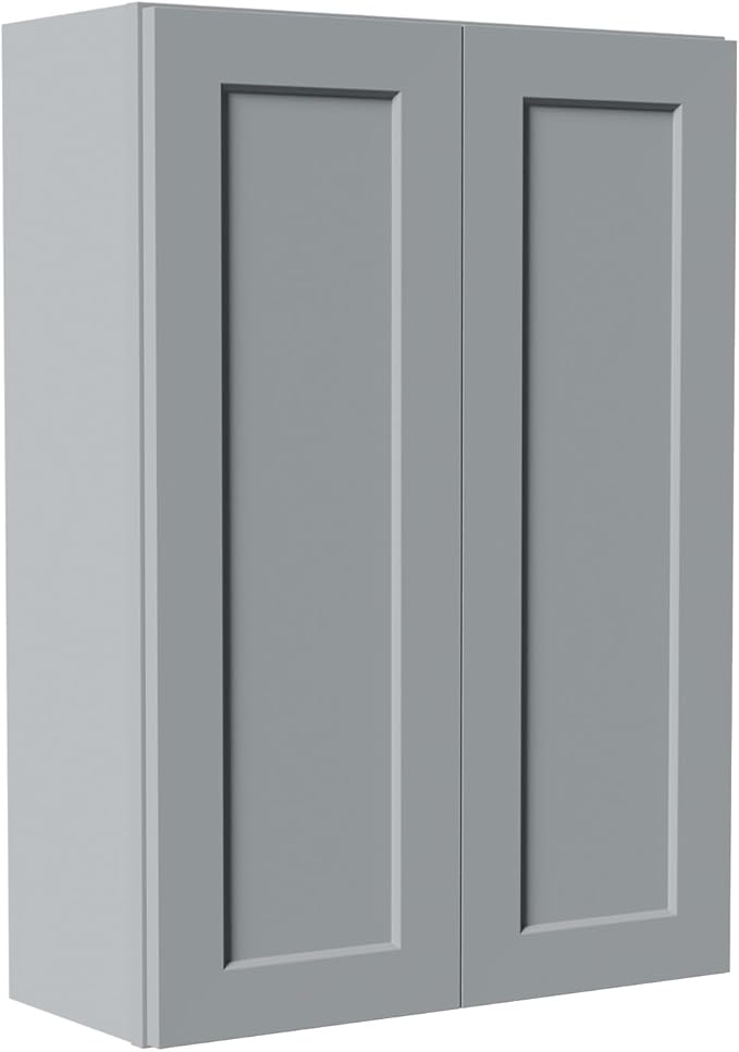 30 Inch Laundry Room Cabinets Wall Mounted, Solid Wood Over The Toilet Storage Cabinet, Bathroom Organizer Cabinets with 2 Door & 3 Shelves, Easy to Assemble for Kitchen, Garage - Dark Gray