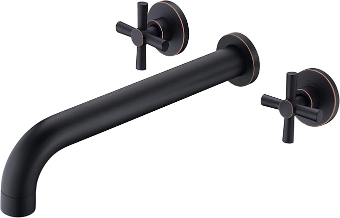 SUMERAIN Wall Mount Tub Filler Oil Rubbed Bronze High Flow Bathtub Faucet Long Spout with Rough in Valve, Two Cross Handles