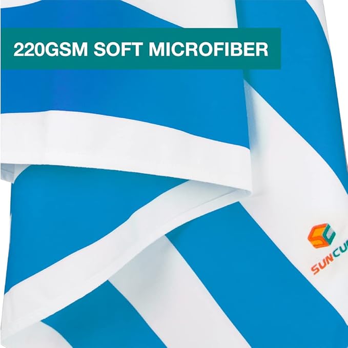 SUN CUBE Microfiber Beach Towel, Quick Dry Sand Free Beach Towel, Lightweight, Compact for Travel Swim Sports Camping, Packable Sand Resistant Towel Adult - Blue 78x35 Inches