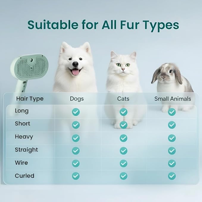 Pet Steam Brush for Dog & Cat, 3 in 1 Spray Hair Removal Comb for Shedding & Grooming, Water Brush for Long & Short Haired Pets, Includes 200ml Shampoo & USB Rechargeable Design, Green