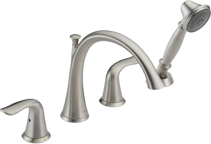 Delta Faucet Lahara Roman Tub Faucet Set with Hand Shower - T4738-SS - Bathtub Trim Kit with Tub Faucet, Handles & Hand Shower - Stainless (Valve Sold Separately)