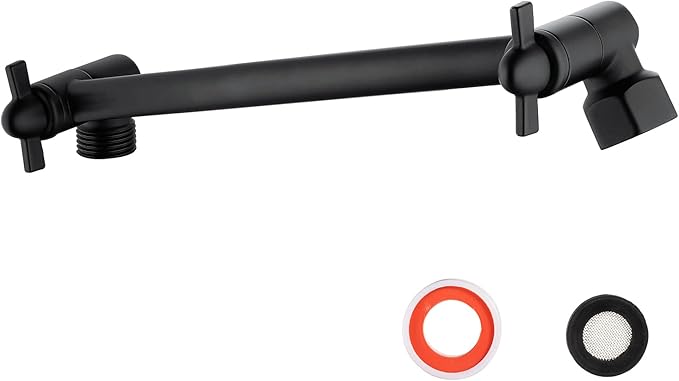 10 Inch Matte Black Shower Arm, Easy to Install, Durable Solid Brass Black Shower Head Extension Arm with Lock Joints