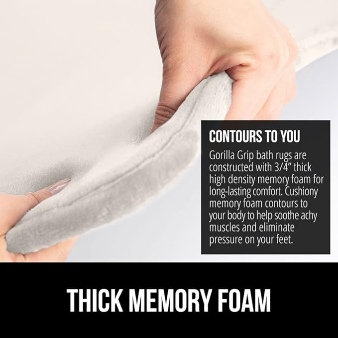 GORILLA GRIP Memory Foam Bath Mat, Soft Absorbent Velvet Bathroom Mats, Durable Dots on Underside, Machine Washable Bathmat, Carpet Rug Room Decor for Shower Tub Floor RV, 24x17 Rugs, Cream