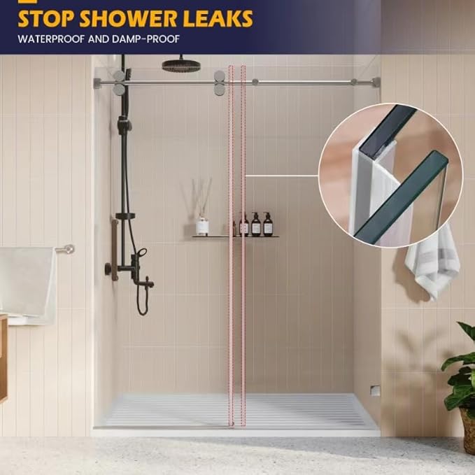 Shower Glass Door Side Seal, 2PCS 78 Inch Ultra Clear PVC Seal Strip with Long Sweep for 1/4"(6mm) Thick Framless Glass Door, to Stop Water Leakage