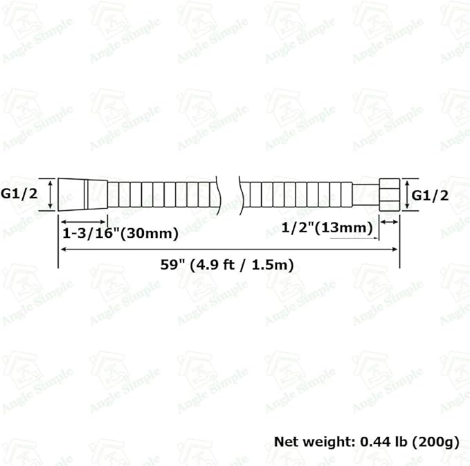 Angle Simple Flexible Shower Hose 59", Stainless Steel Handheld Shower Head Hose Replacement 1/2" IPS, Chrome