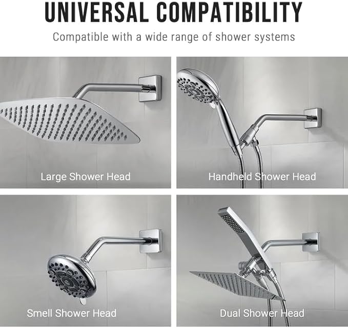 G-Promise All Metal 10-Inch Shower Arm with Flange, Wall-Mounted Stainless Steel Shower Pipe Replacement for Fixed and Handheld Shower Heads, Chrome