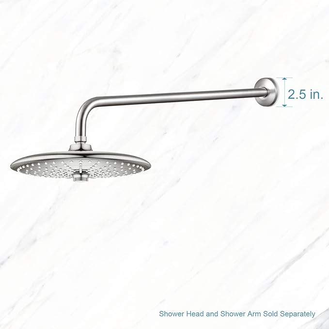 OFFO Shower Arm with Flange, 24 in Brushed Nickel Wall Mount Replacement Angle Shower Head Arm Wall-Mounted For Fixed Shower Head & Handheld Showerhead