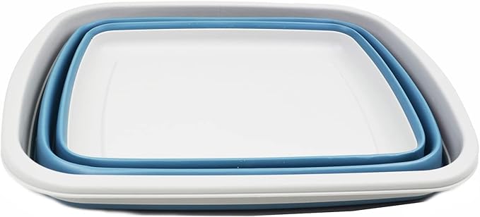 SAMMART 10L (2.6 Gallons) Collapsible Tub - Foldable Dish Tub - Portable Washing Basin - Space Saving Plastic Washtub (Grey/Steel Blue, 1)