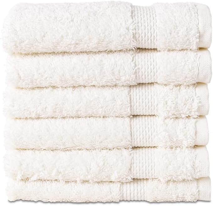 Hencely Premium 6-Pack Washcloths 12x12 Inches Soft Turkish Cotton High Absorbent and Quick Dry Dishtowel for Kitchen and Bath (Wash Cloth 6 Pack, Ivory)