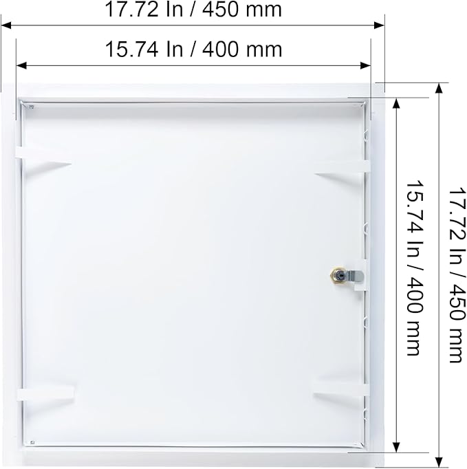 16" x 16" Lockable White Metal Access Panel. Service Shaft Door Panel with Key. Plumbing, Electricity, Heating, Alarm Wall Access Panel for Drywall. Bathroom Services Access Hole Cover.
